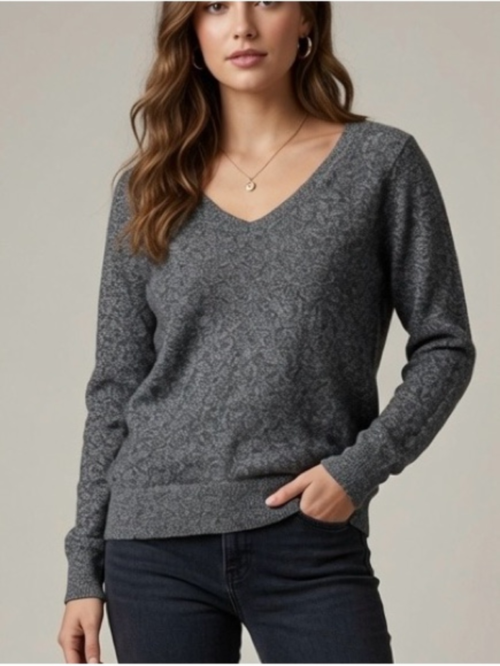 Halogen V-Neck Cashmere Knit Sweater - Gray